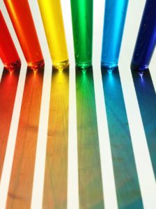 Glass tubes in the colors of the rainbow