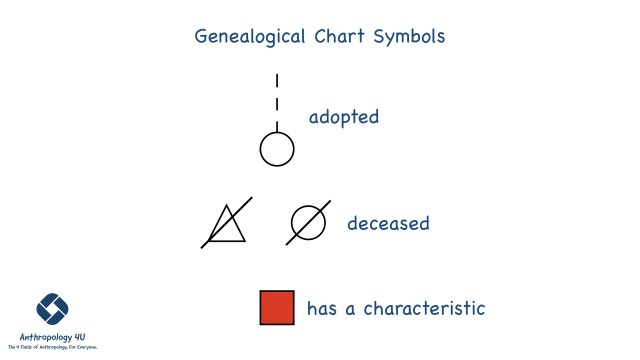 genealogical chart symbols for adopted, deceased, and having a certain characteristic